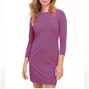 VINEYARD VINES Sankaty Boatneck Dress Size M Stripe Pink/Navy Dress Stretchy